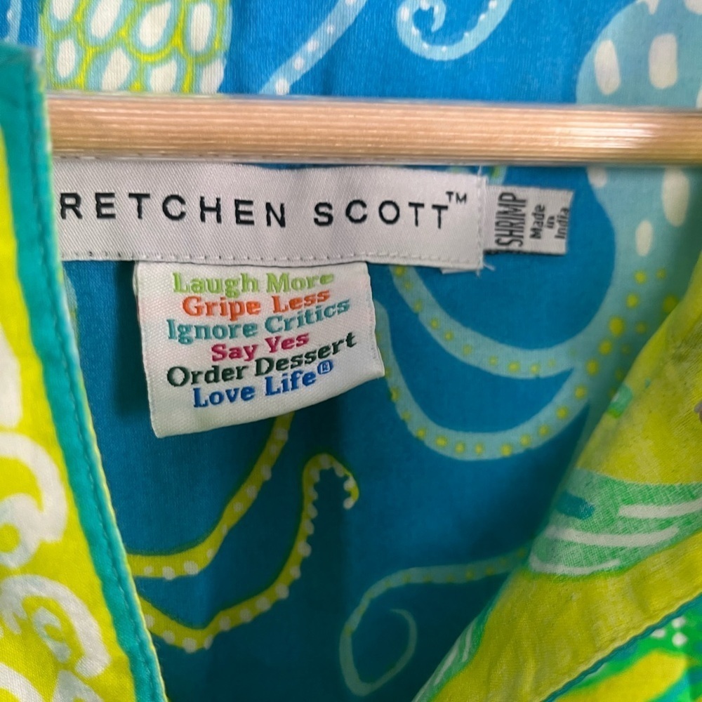 Gretchen Scott Deisgns cotton split neck tunic - green blue printed size XXS - Picture 2 of 5